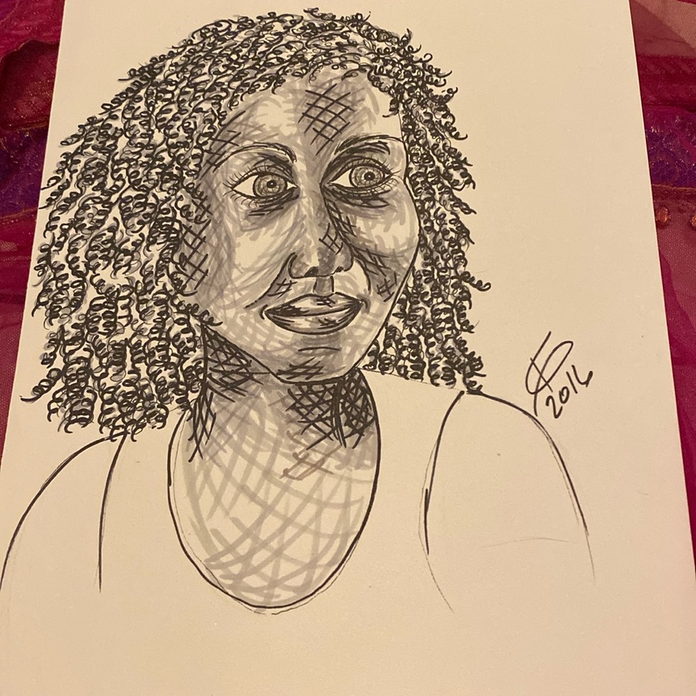 Unframed Original Art Drawing Portrait Grey & Black Portraiture of a Young Girl